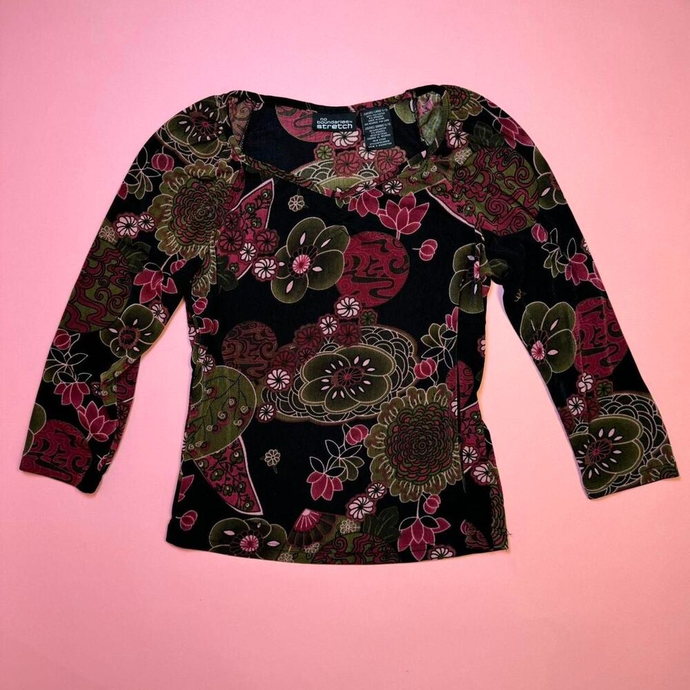 Y2K early 2000s No Boundaries stretch retro fairy grunge floral multicolor top